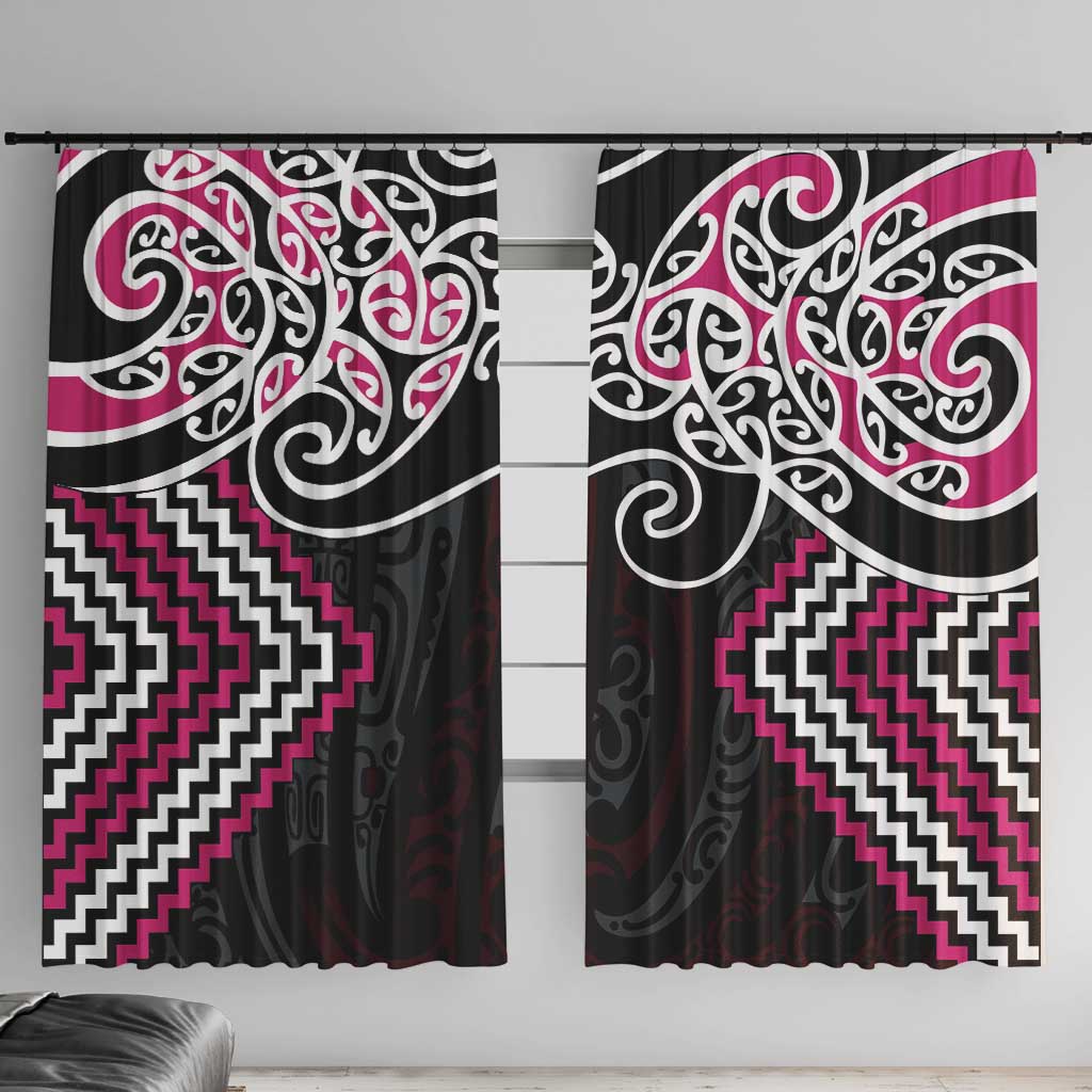 Pink Aotearoa Tukutuku Manawa Tapu Window Curtain Ta Moko Toi Maori LT9 With Hooks Pink - Polynesian Pride