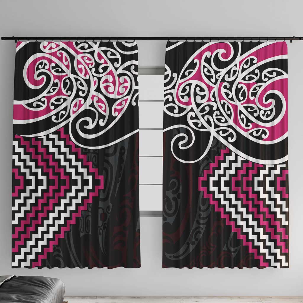 Pink Aotearoa Tukutuku Manawa Tapu Window Curtain Ta Moko Toi Maori