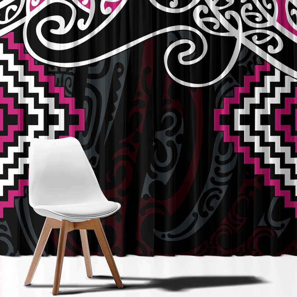 Pink Aotearoa Tukutuku Manawa Tapu Window Curtain Ta Moko Toi Maori LT9 - Polynesian Pride