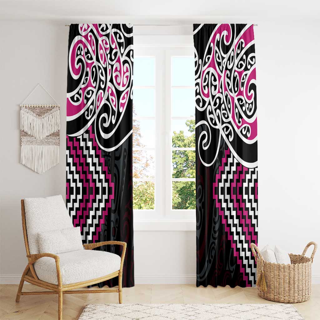 Pink Aotearoa Tukutuku Manawa Tapu Window Curtain Ta Moko Toi Maori LT9 - Polynesian Pride