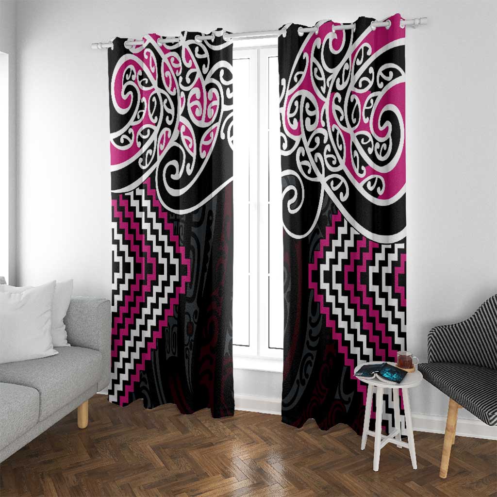 Pink Aotearoa Tukutuku Manawa Tapu Window Curtain Ta Moko Toi Maori LT9 With Grommets Pink - Polynesian Pride