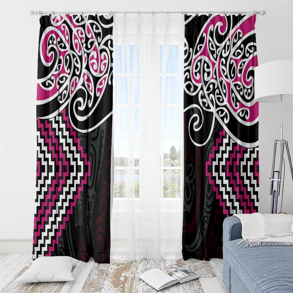 Pink Aotearoa Tukutuku Manawa Tapu Window Curtain Ta Moko Toi Maori LT9 - Polynesian Pride