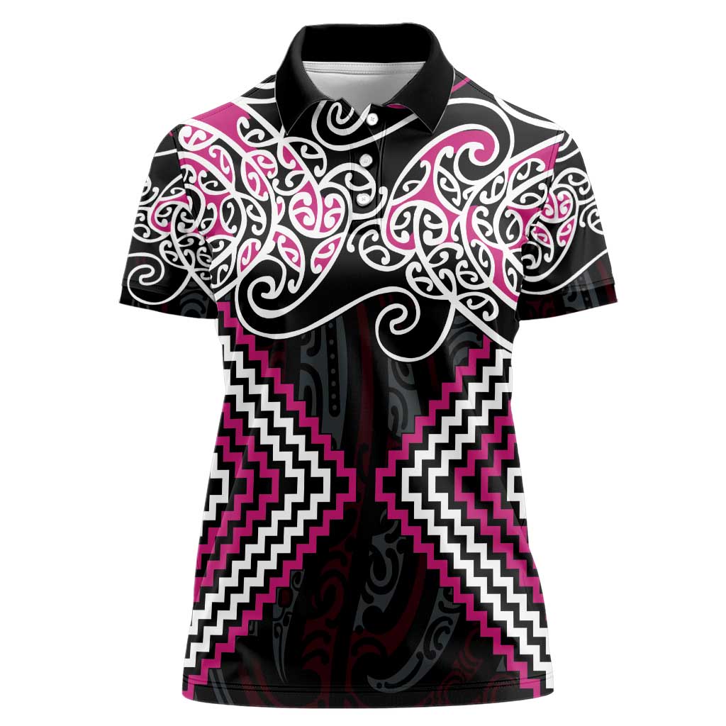 Pink Aotearoa Tukutuku Manawa Tapu Women Polo Shirt Ta Moko Toi Maori