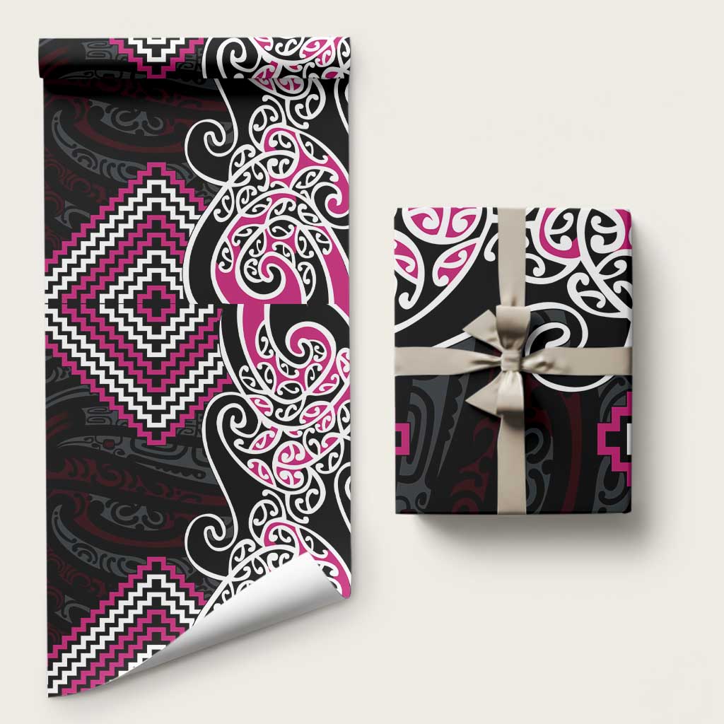 Pink Aotearoa Tukutuku Manawa Tapu Wrapping Paper Ta Moko Toi Maori - Polynesian Pride