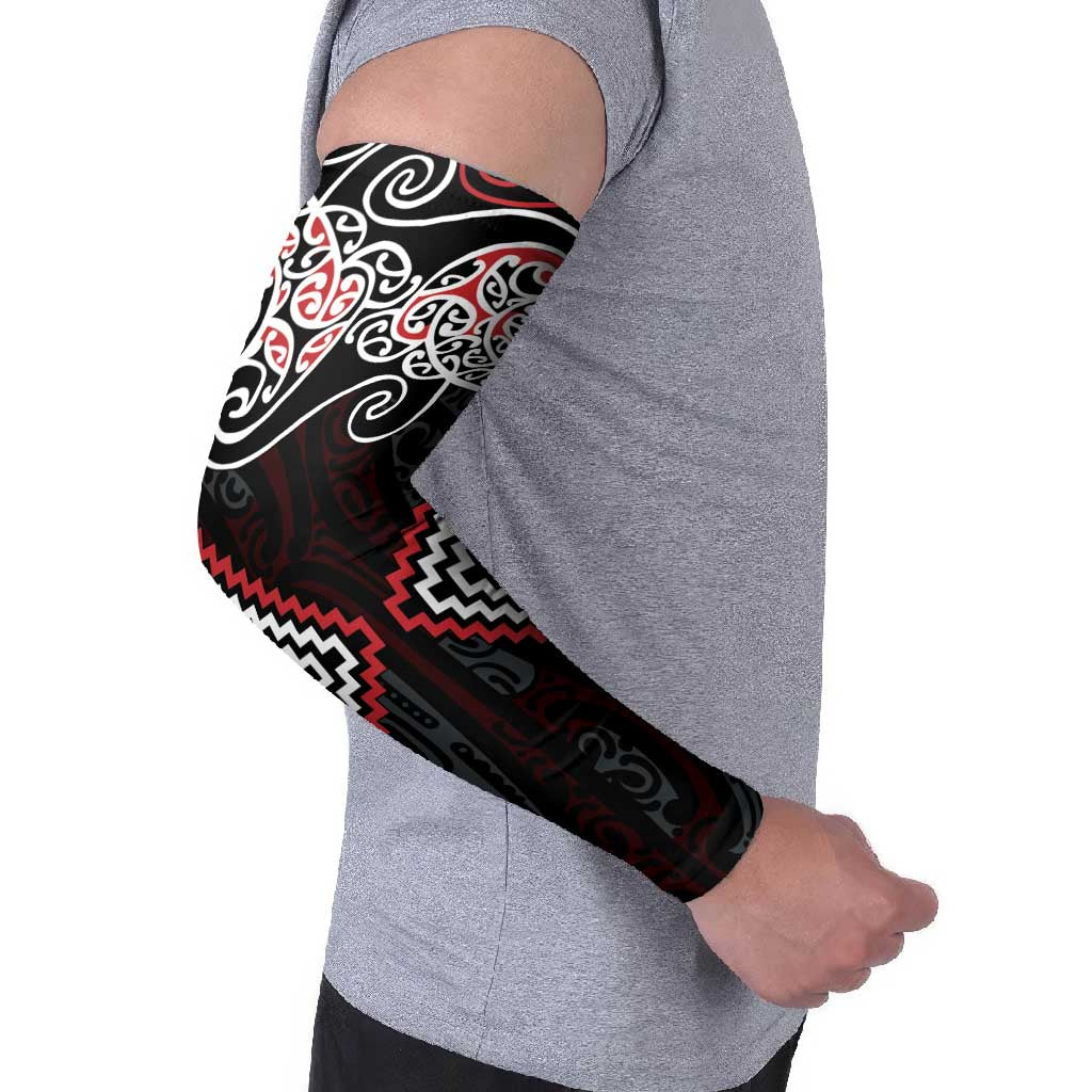Red Aotearoa Tukutuku Manawa Tapu Arm Sleeves Ta Moko Toi Maori - Polynesian Pride
