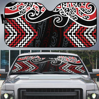 Red Aotearoa Tukutuku Manawa Tapu Auto Sun Shade Ta Moko Toi Maori - Polynesian Pride