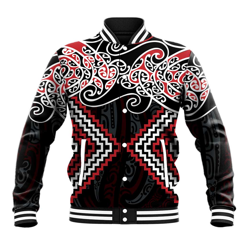 Red Aotearoa Tukutuku Manawa Tapu Baseball Jacket Ta Moko Toi Maori LT9 Unisex Red - Polynesian Pride