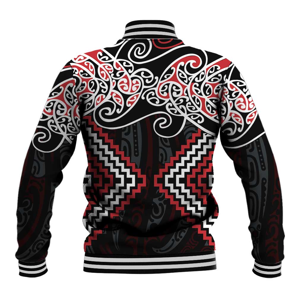 Red Aotearoa Tukutuku Manawa Tapu Baseball Jacket Ta Moko Toi Maori LT9 - Polynesian Pride