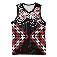 Red Aotearoa Tukutuku Manawa Tapu Basketball Jersey Ta Moko Toi Maori - Polynesian Pride