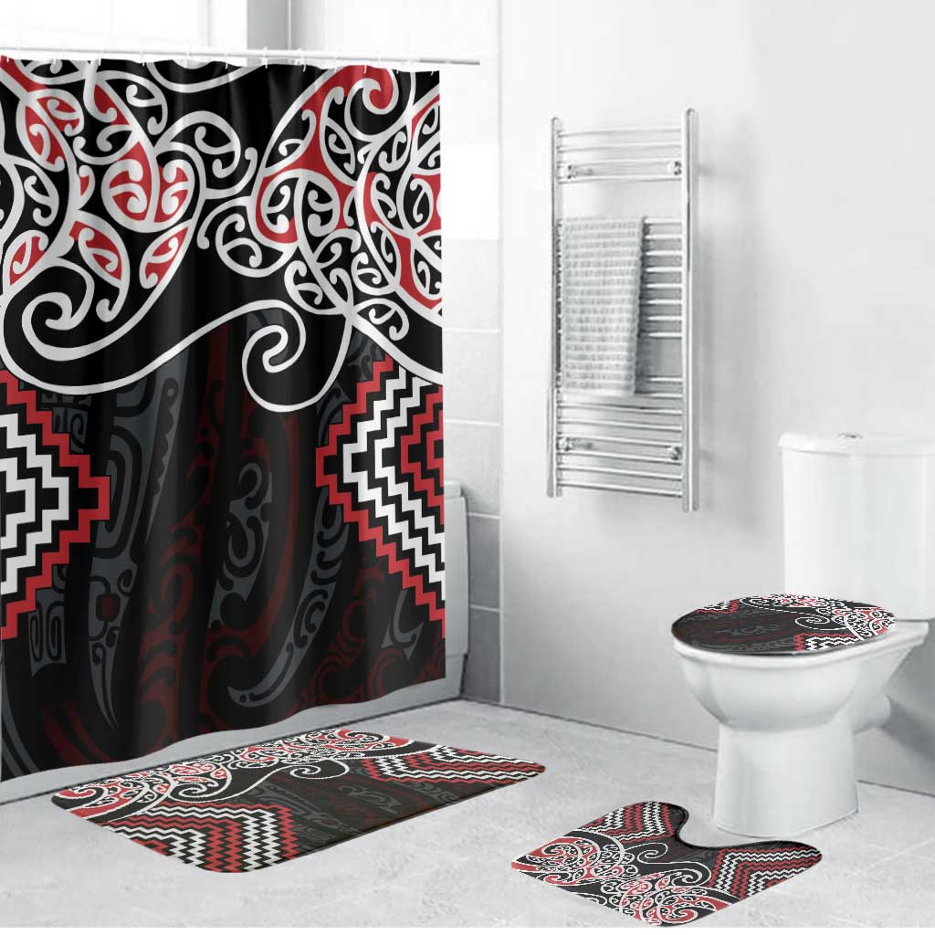 Red Aotearoa Tukutuku Manawa Tapu Bathroom Set Ta Moko Toi Maori - Polynesian Pride