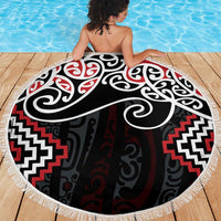 Red Aotearoa Tukutuku Manawa Tapu Beach Blanket Ta Moko Toi Maori LT9 - Polynesian Pride