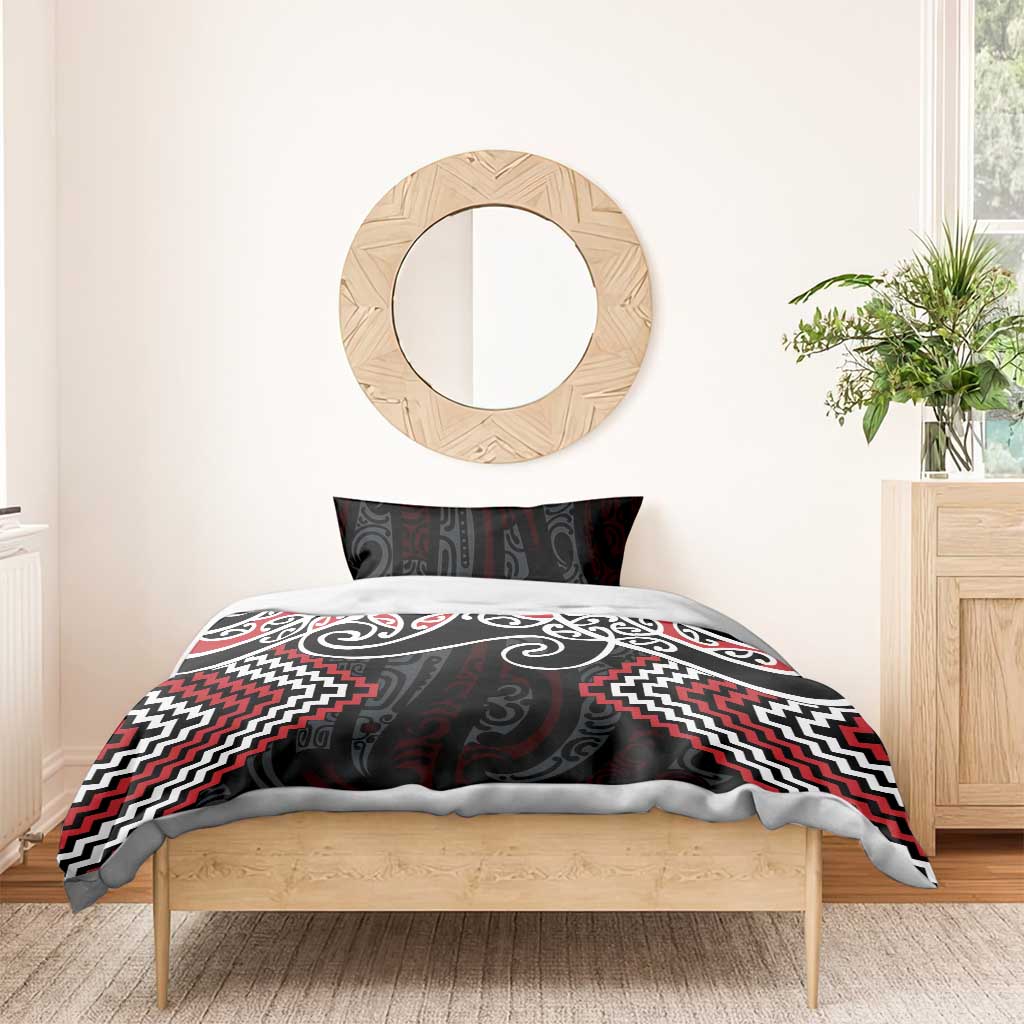 Red Aotearoa Tukutuku Manawa Tapu Bedding Set Ta Moko Toi Maori