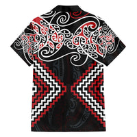 Red Aotearoa Tukutuku Manawa Tapu Family Matching Off The Shoulder Long Sleeve Dress and Hawaiian Shirt Ta Moko Toi Maori