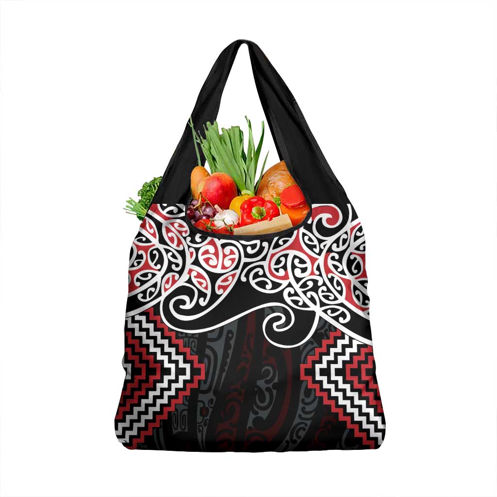 Red Aotearoa Tukutuku Manawa Tapu Grocery Bag Ta Moko Toi Maori LT9 1-pack One Size Red - Polynesian Pride