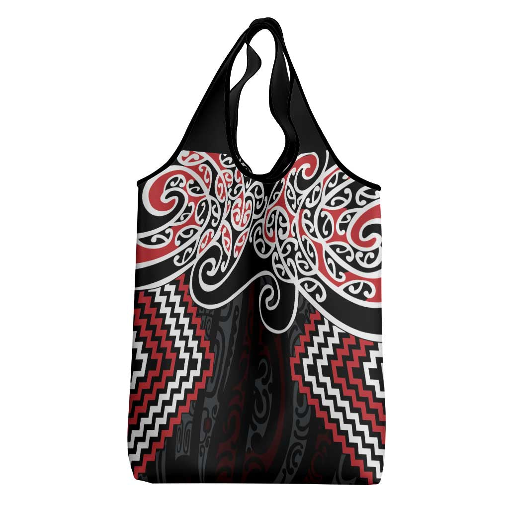 Red Aotearoa Tukutuku Manawa Tapu Grocery Bag Ta Moko Toi Maori LT9 - Polynesian Pride