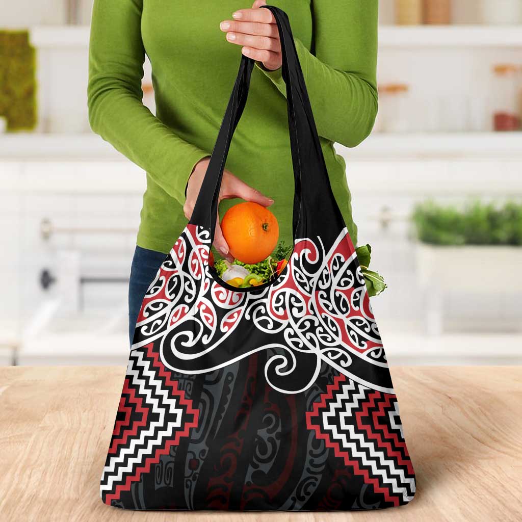 Red Aotearoa Tukutuku Manawa Tapu Grocery Bag Ta Moko Toi Maori LT9 - Polynesian Pride