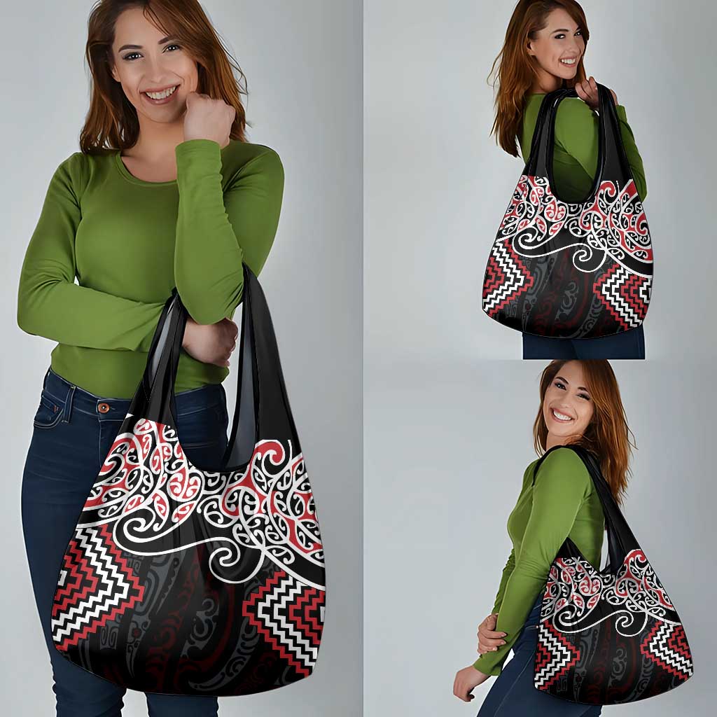 Red Aotearoa Tukutuku Manawa Tapu Grocery Bag Ta Moko Toi Maori LT9 - Polynesian Pride