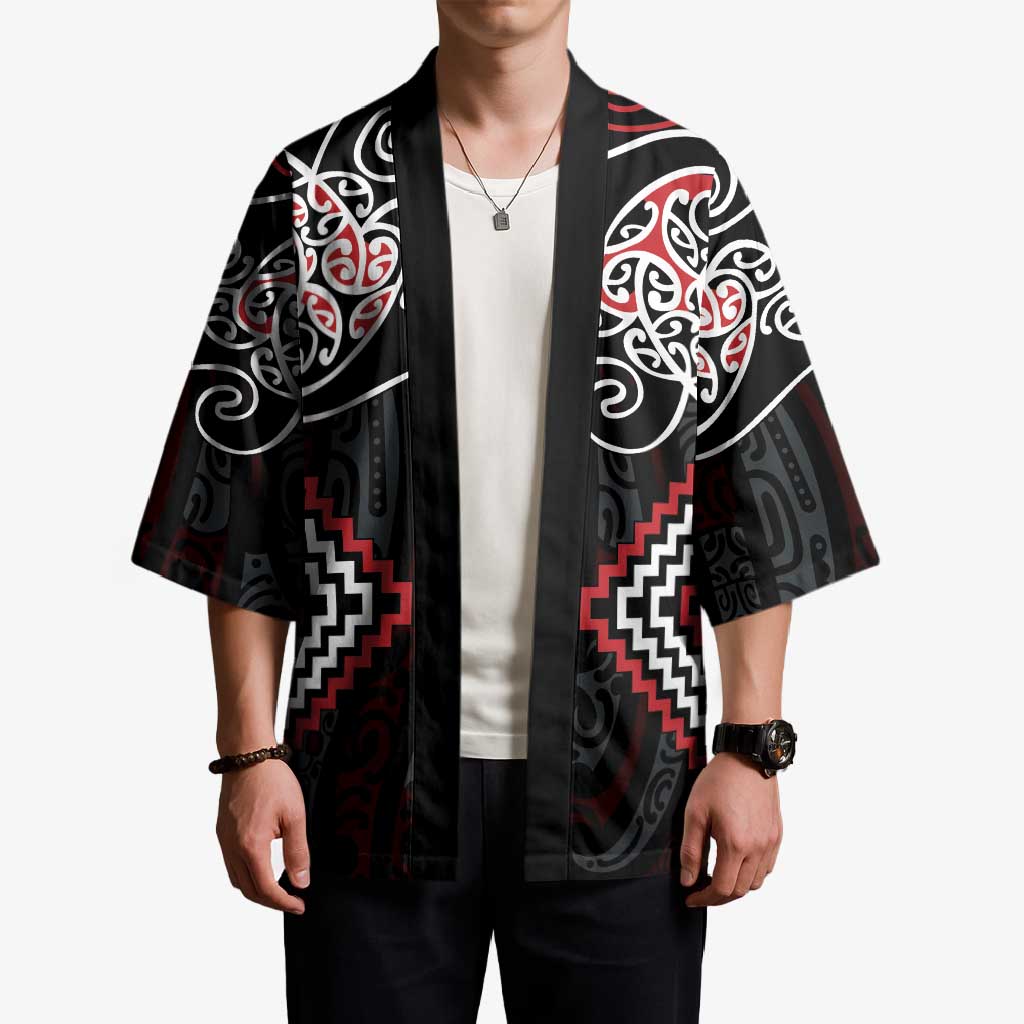 Red Aotearoa Tukutuku Manawa Tapu Kimono Ta Moko Toi Maori - Polynesian Pride