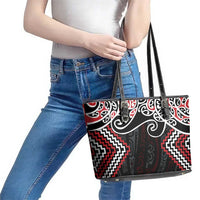 Red Aotearoa Tukutuku Manawa Tapu Leather Tote Bag Ta Moko Toi Maori