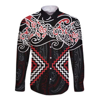Red Aotearoa Tukutuku Manawa Tapu Long Sleeve Button Shirt Ta Moko Toi Maori LT9 Unisex Red - Polynesian Pride