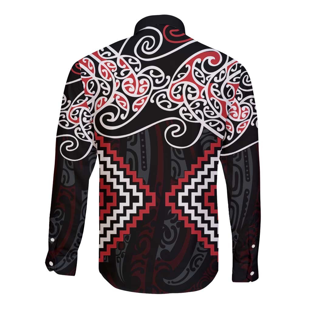 Red Aotearoa Tukutuku Manawa Tapu Long Sleeve Button Shirt Ta Moko Toi Maori LT9 - Polynesian Pride