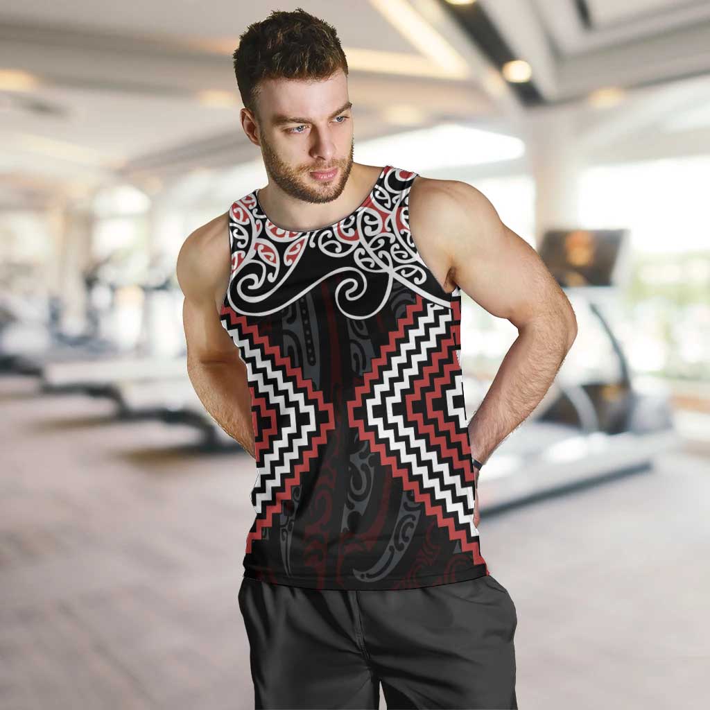 Red Aotearoa Tukutuku Manawa Tapu Men Tank Top Ta Moko Toi Maori LT9 Red - Polynesian Pride