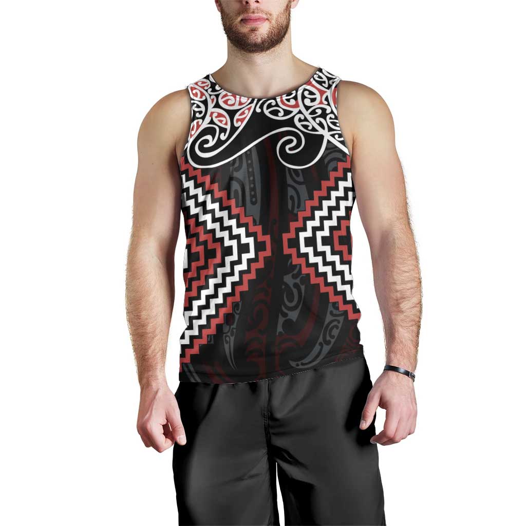 Red Aotearoa Tukutuku Manawa Tapu Men Tank Top Ta Moko Toi Maori LT9 - Polynesian Pride