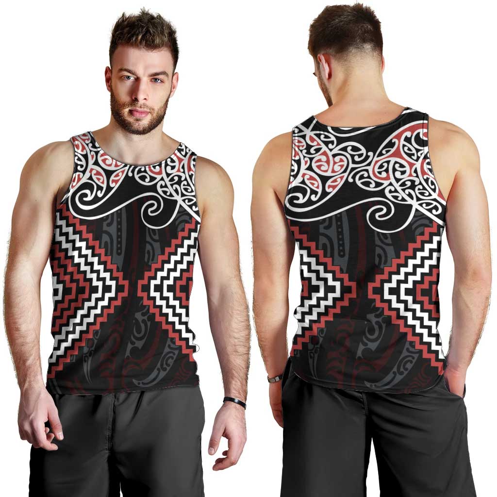 Red Aotearoa Tukutuku Manawa Tapu Men Tank Top Ta Moko Toi Maori LT9 - Polynesian Pride