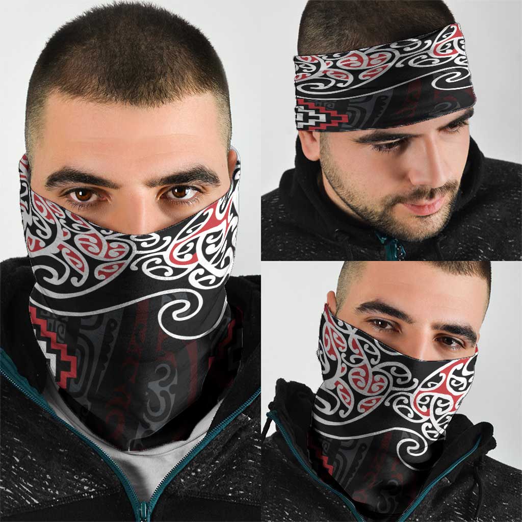Red Aotearoa Tukutuku Manawa Tapu Neck Gaiter Ta Moko Toi Maori - Polynesian Pride