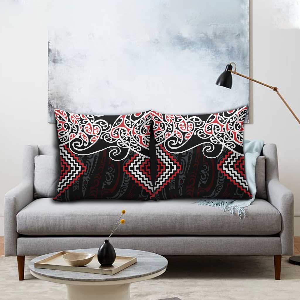 Red Aotearoa Tukutuku Manawa Tapu Pillow Cover Ta Moko Toi Maori - Polynesian Pride