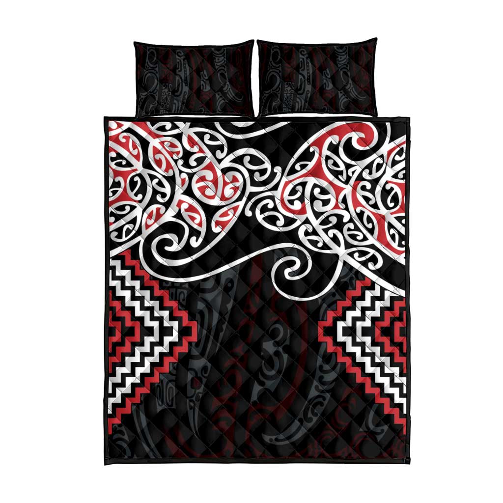 Red Aotearoa Tukutuku Manawa Tapu Quilt Bed Set Ta Moko Toi Maori LT9 - Polynesian Pride