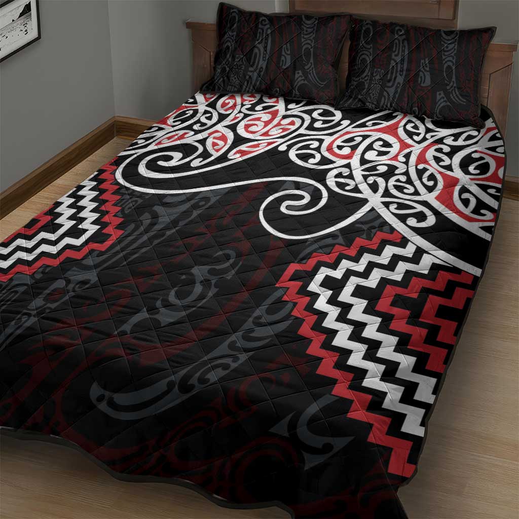 Red Aotearoa Tukutuku Manawa Tapu Quilt Bed Set Ta Moko Toi Maori LT9 - Polynesian Pride
