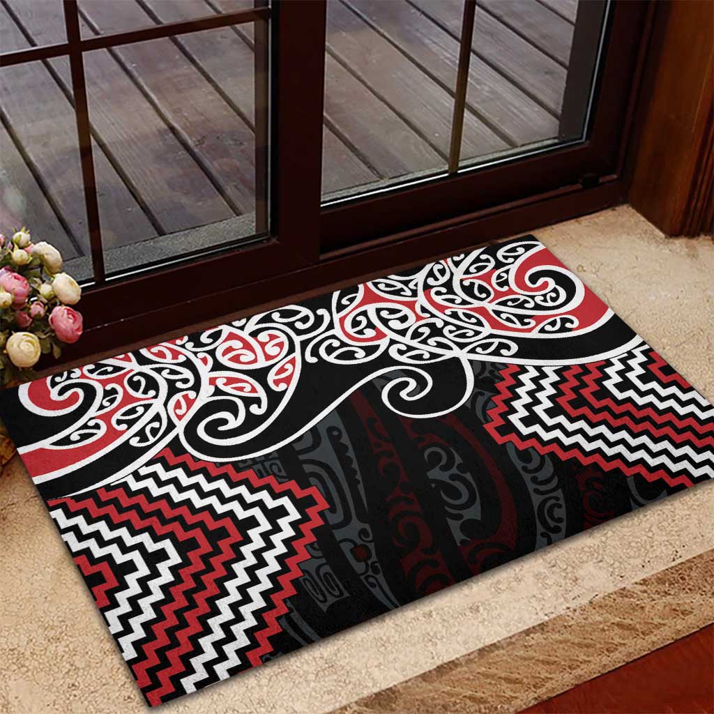 Red Aotearoa Tukutuku Manawa Tapu Rubber Doormat Ta Moko Toi Maori LT9 - Polynesian Pride
