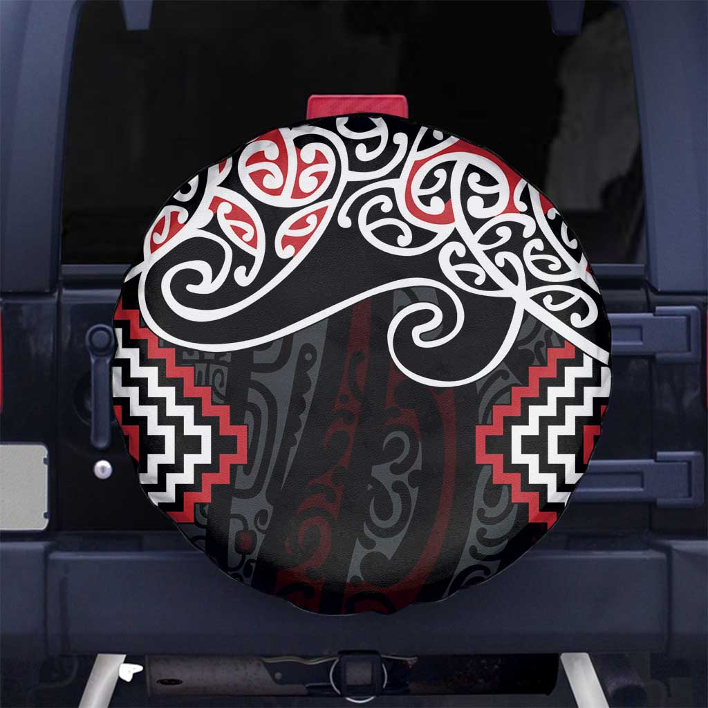 Red Aotearoa Tukutuku Manawa Tapu Spare Tire Cover Ta Moko Toi Maori