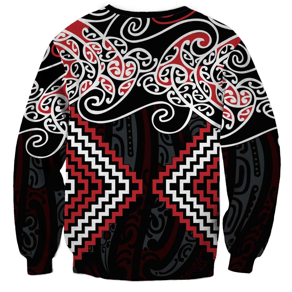 Red Aotearoa Tukutuku Manawa Tapu Sweatshirt Ta Moko Toi Maori LT9 - Polynesian Pride