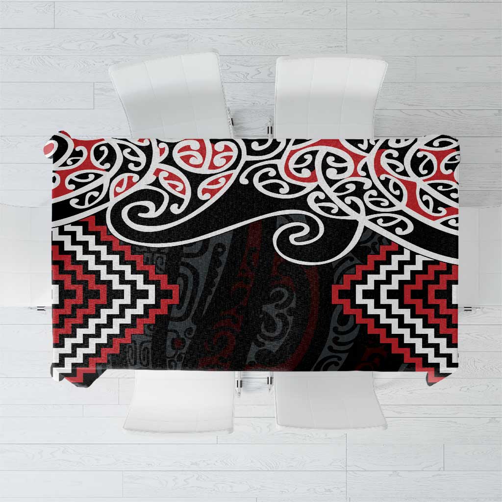 Red Aotearoa Tukutuku Manawa Tapu Tablecloth Ta Moko Toi Maori LT9 Red - Polynesian Pride