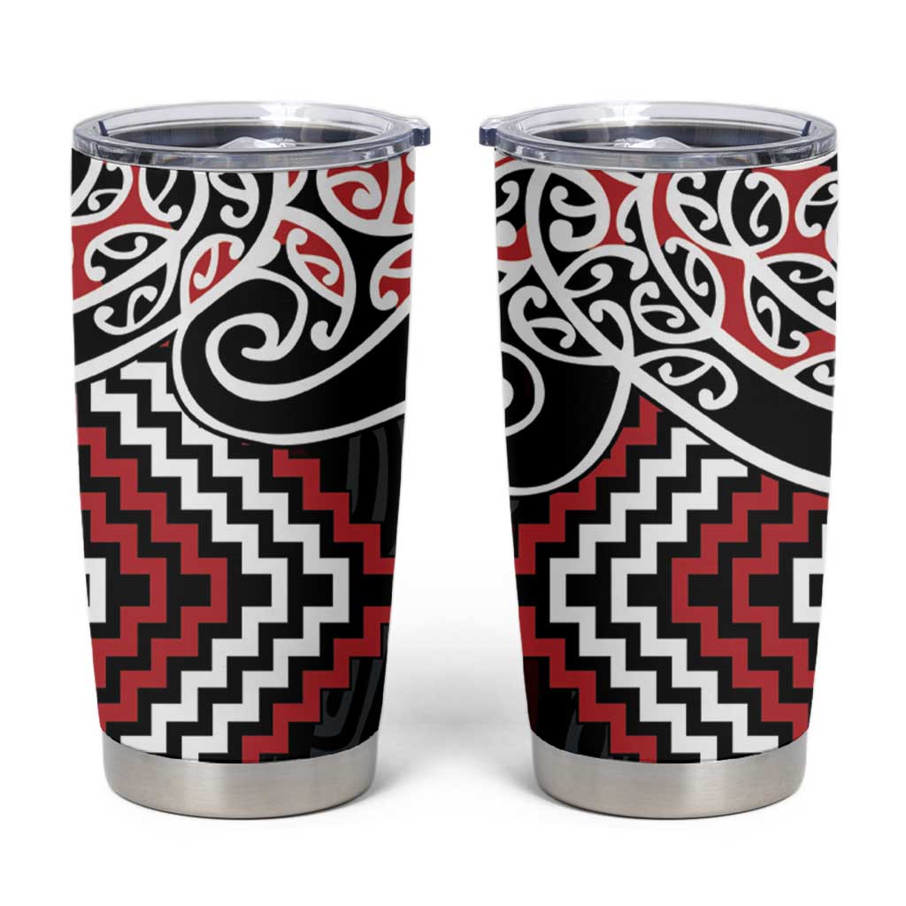 Red Aotearoa Tukutuku Manawa Tapu Tumbler Cup Ta Moko Toi Maori LT9 Red - Polynesian Pride