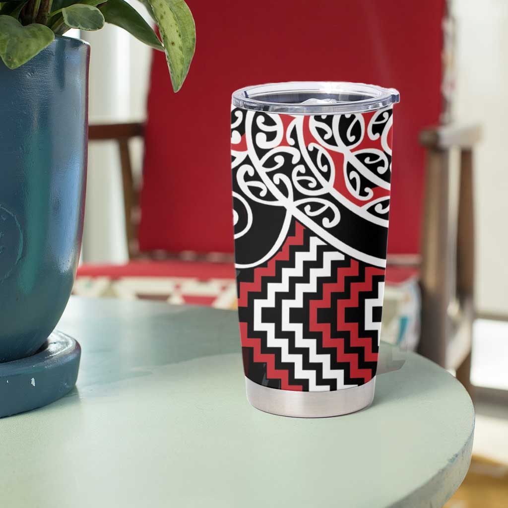 Red Aotearoa Tukutuku Manawa Tapu Tumbler Cup Ta Moko Toi Maori LT9 - Polynesian Pride