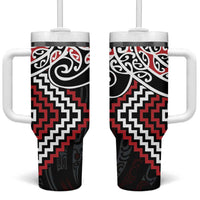 Red Aotearoa Tukutuku Manawa Tapu Tumbler With Handle Ta Moko Toi Maori LT9 One Size: 40 oz Red - Polynesian Pride
