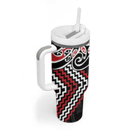 Red Aotearoa Tukutuku Manawa Tapu Tumbler With Handle Ta Moko Toi Maori LT9 - Polynesian Pride