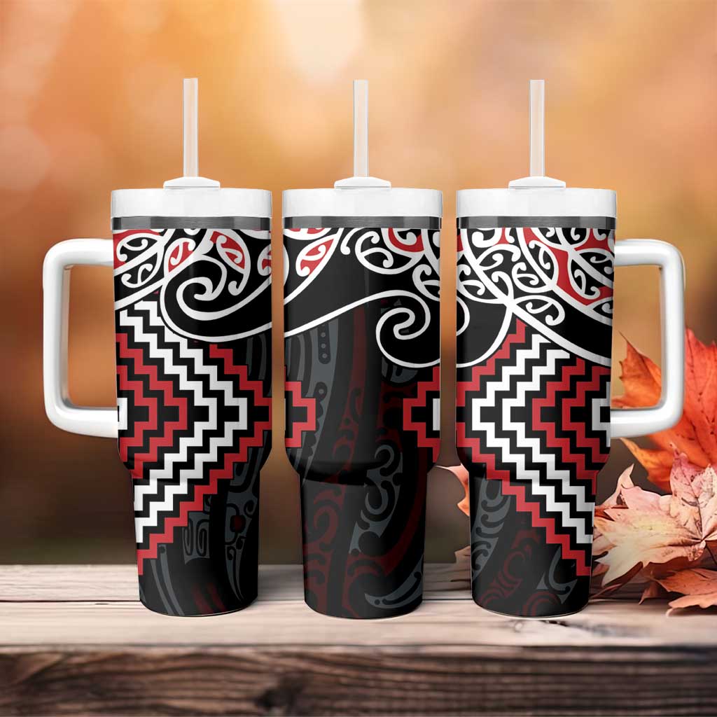 Red Aotearoa Tukutuku Manawa Tapu Tumbler With Handle Ta Moko Toi Maori LT9 - Polynesian Pride