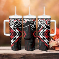 Red Aotearoa Tukutuku Manawa Tapu Tumbler With Handle Ta Moko Toi Maori LT9 - Polynesian Pride