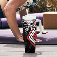 Red Aotearoa Tukutuku Manawa Tapu Tumbler With Handle Ta Moko Toi Maori LT9 - Polynesian Pride