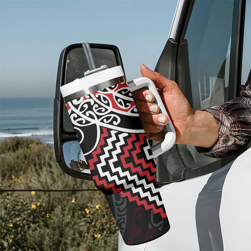 Red Aotearoa Tukutuku Manawa Tapu Tumbler With Handle Ta Moko Toi Maori LT9 - Polynesian Pride