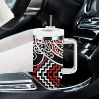 Red Aotearoa Tukutuku Manawa Tapu Tumbler With Handle Ta Moko Toi Maori LT9 - Polynesian Pride