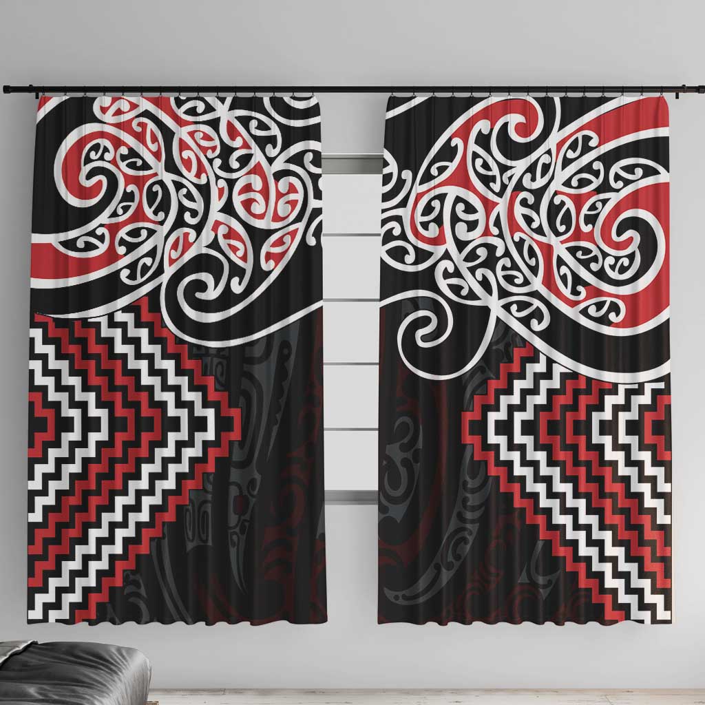 Red Aotearoa Tukutuku Manawa Tapu Window Curtain Ta Moko Toi Maori LT9 With Hooks Red - Polynesian Pride