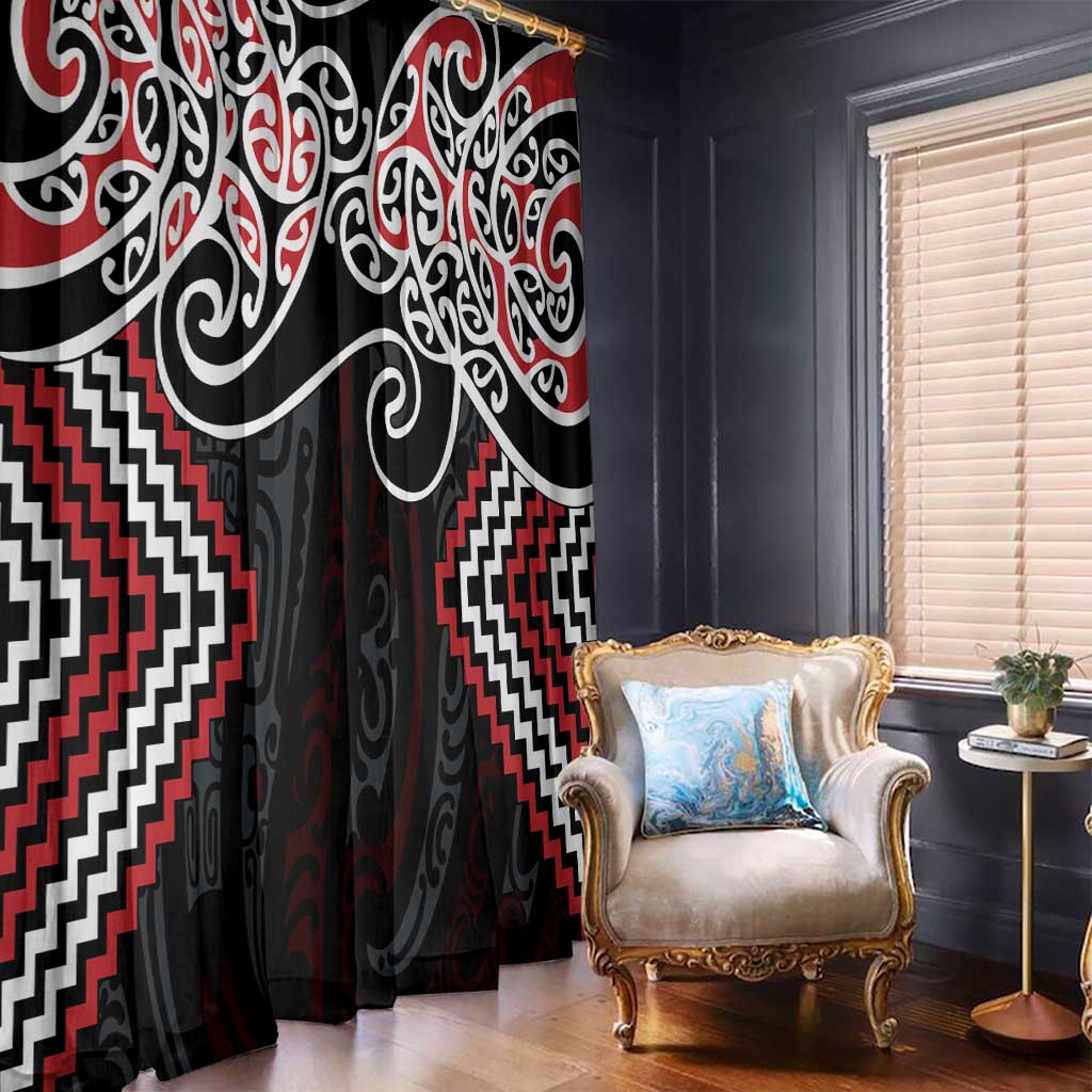 Red Aotearoa Tukutuku Manawa Tapu Window Curtain Ta Moko Toi Maori LT9 - Polynesian Pride