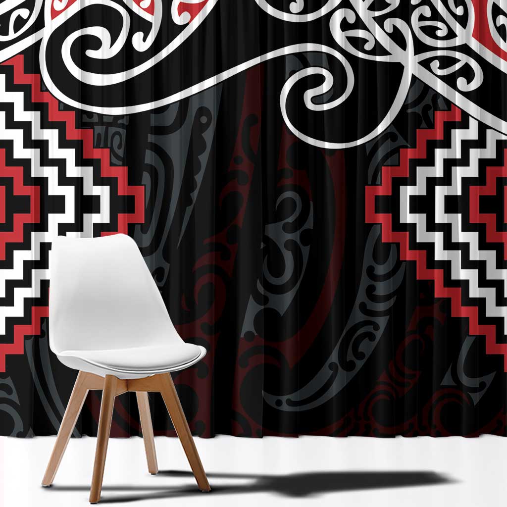Red Aotearoa Tukutuku Manawa Tapu Window Curtain Ta Moko Toi Maori LT9 - Polynesian Pride