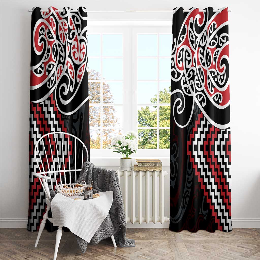 Red Aotearoa Tukutuku Manawa Tapu Window Curtain Ta Moko Toi Maori LT9 - Polynesian Pride