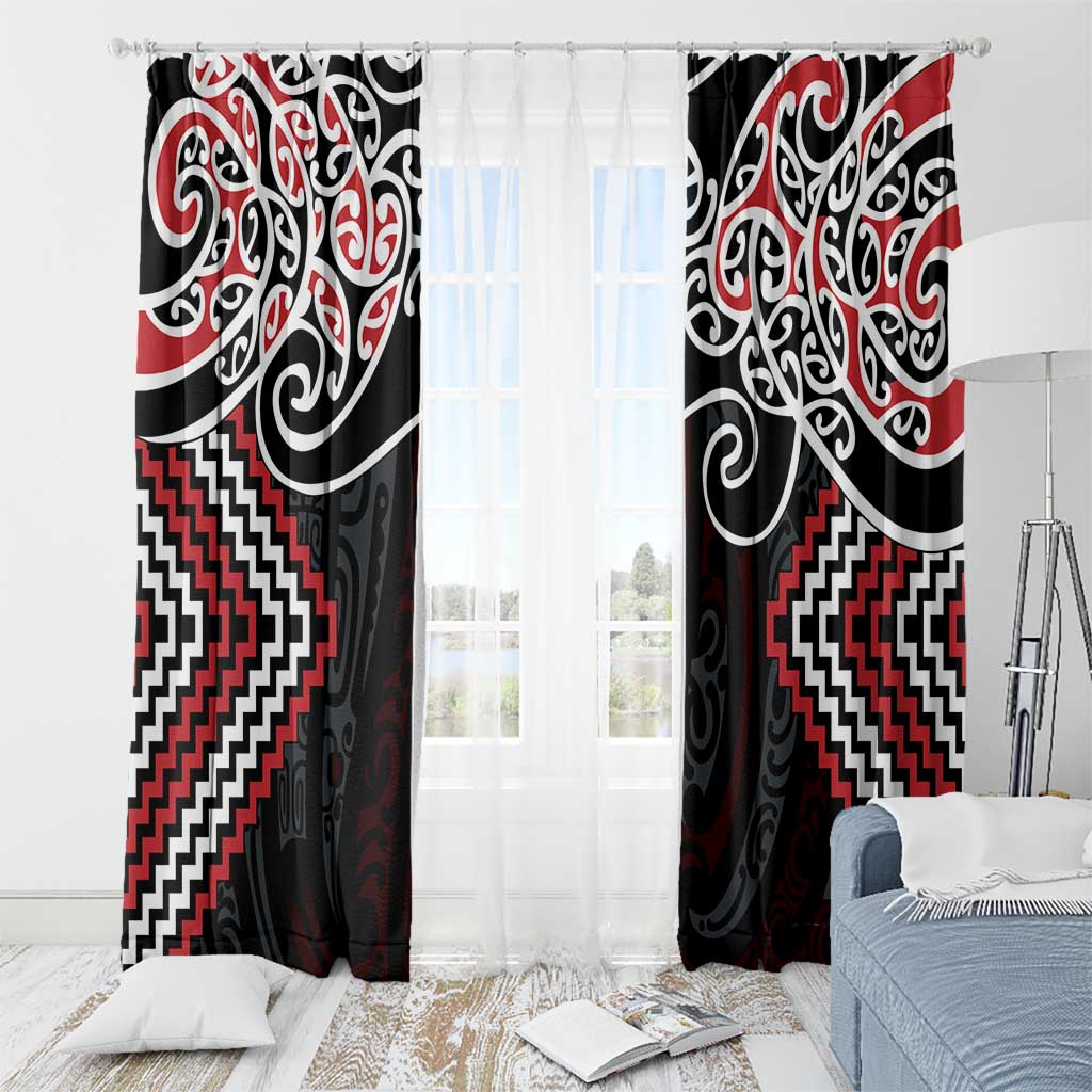 Red Aotearoa Tukutuku Manawa Tapu Window Curtain Ta Moko Toi Maori LT9 - Polynesian Pride